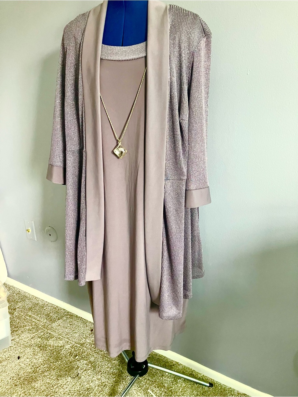 R&M Richards Mauve Knit Dress & Cardigan Set